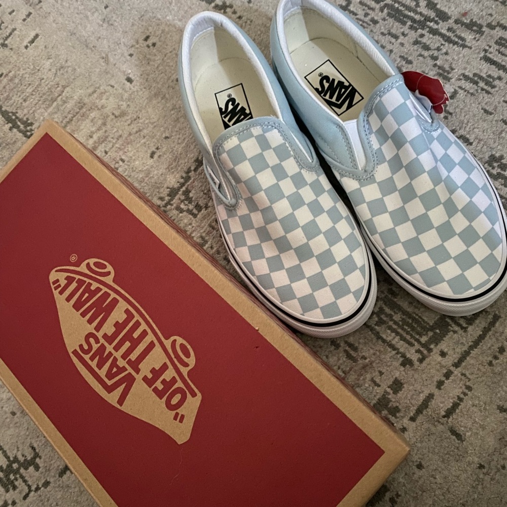 NWT baby blue slip on vans